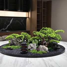 酒店餐桌转盘中间装饰大圆桌中间摆花永生苔藓景观桌花摆件花艺