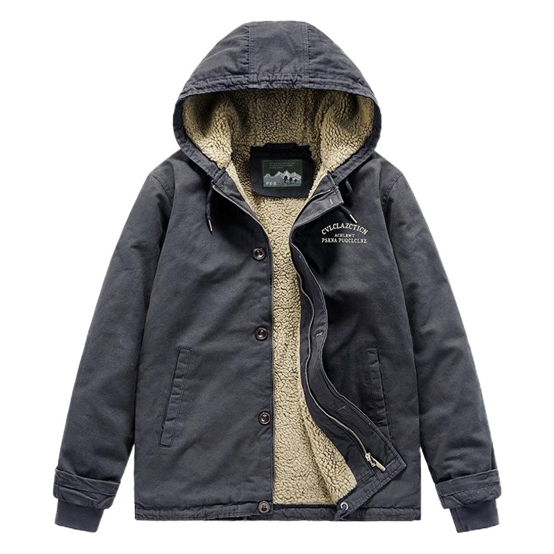 Otoño e invierno abrigo de algodón acolchado de los hombres más el tamaño de los hombres chaqueta con capucha deportiva casual con capucha cremallera forrada de lana caliente Chaqueta de algodón acolchado