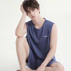 夏季新款100%棉男背心短裤套装睡衣运动休闲男家居服图片色纯棉