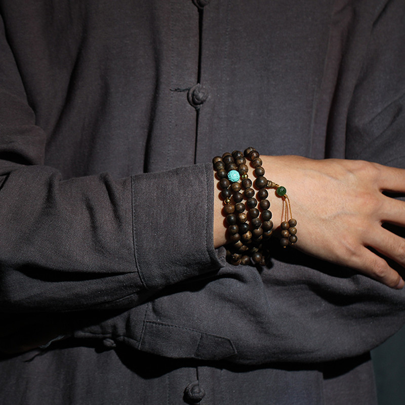Nha Zhuang madera de agarwood pulsera 8mm108 cuentas pulsera de los hombres y las mujeres DIY turquesa Jasper accesorios simples y elegantes