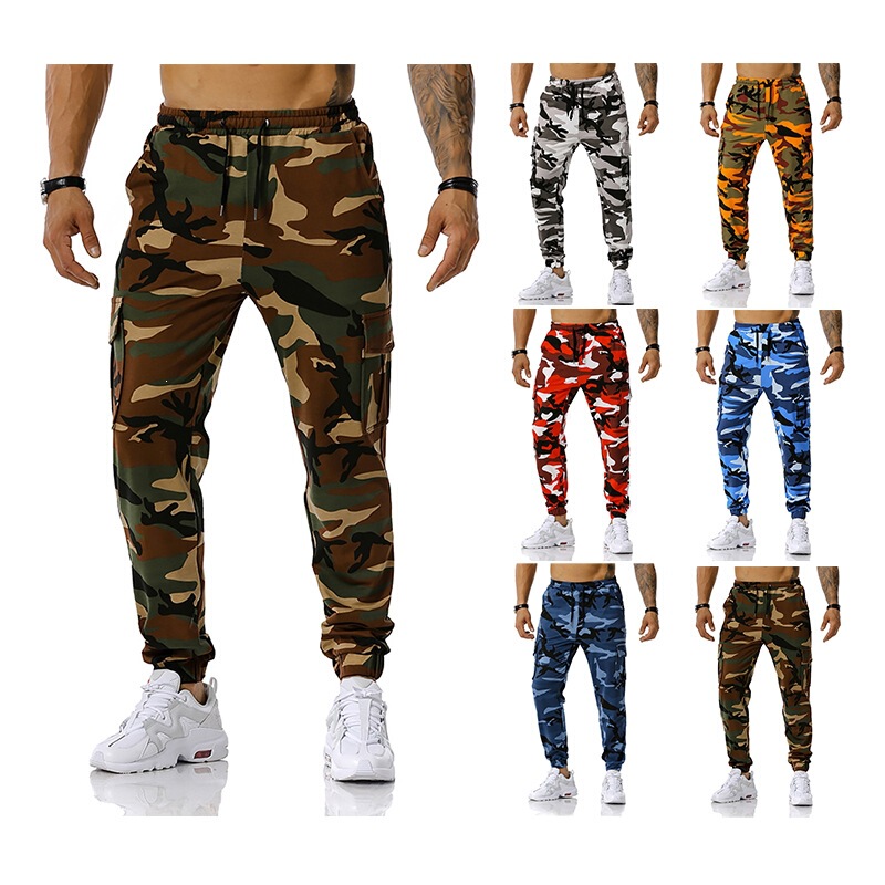 New European size men's camouflage patchwork jogging pants, outdoor sports pants, football training pants, fitness pants 801