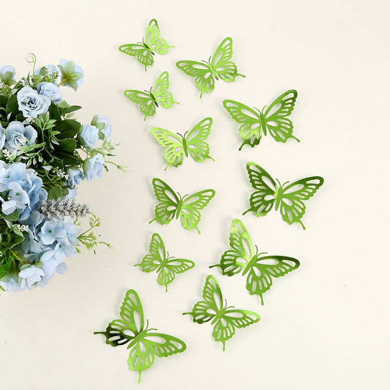 Artificial Green Hollow Butterfly Home room wall stickers living room background wall layout props 3D butterfly stickers