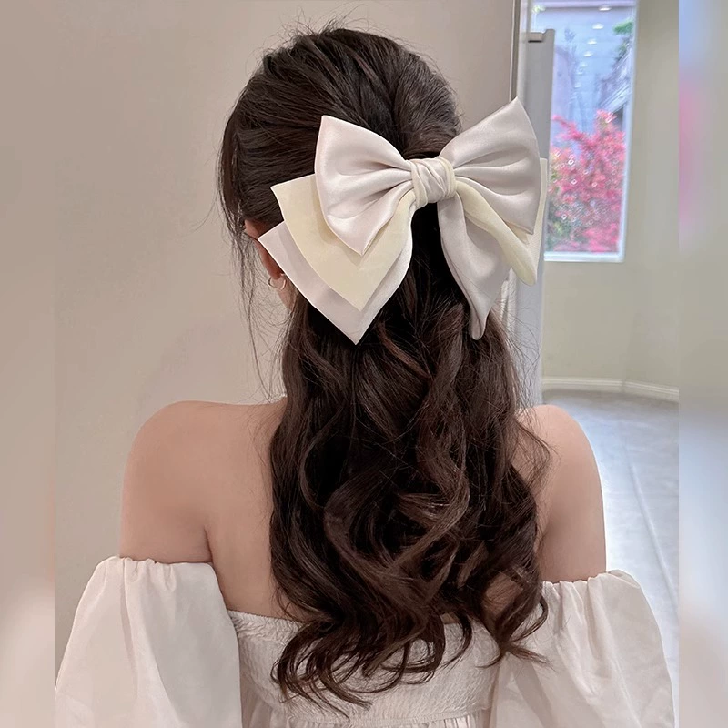 Hair bow clip, three-layer spring hairpin, lightweight 8.9×6.4 cm, trendy ponytail accessory