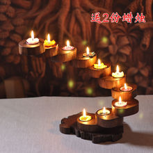 泰国实木烛台烛光晚餐道具浪漫西餐装饰复古创意多层旋转烛台摆件
