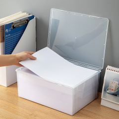 Office desk A4 paper storage box plastic stackable organization box square with lid dustproof document storage box