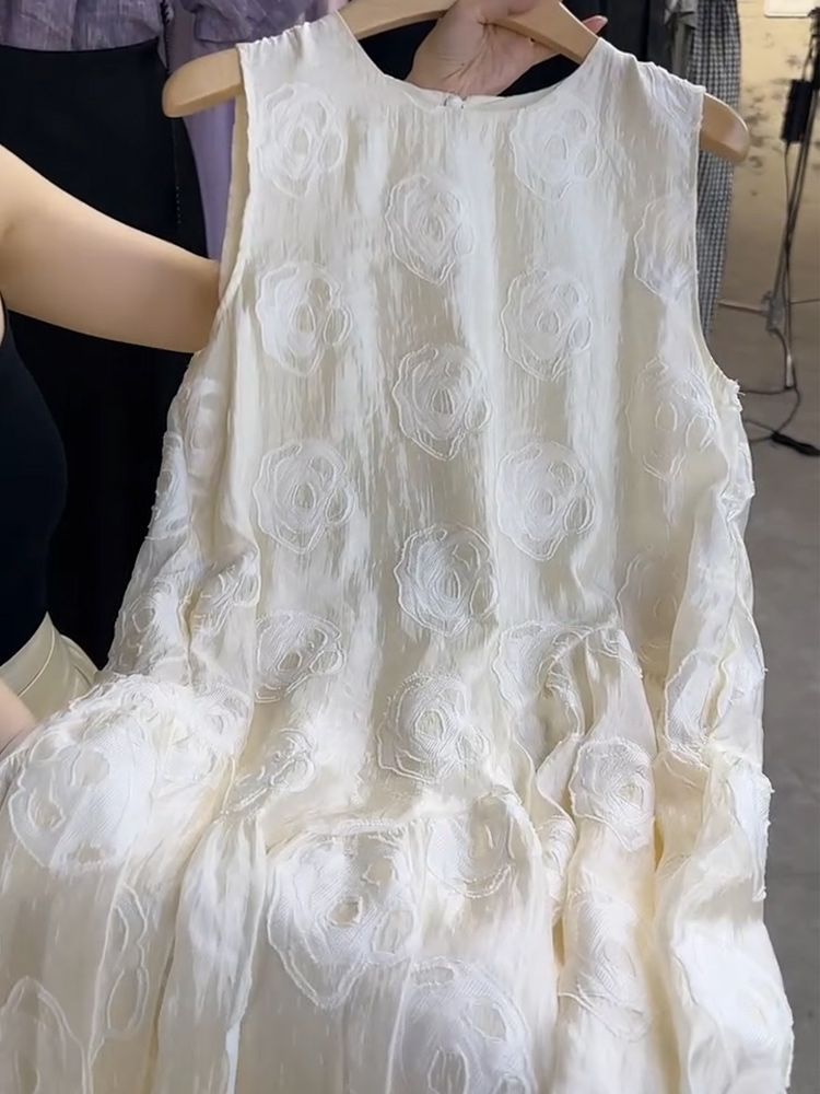 MM gordo extra tamaño 300 kg de corte de flores tridimensional de estilo francés vestido sin mangas chaleco suelto