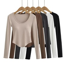 [自带胸垫]ins博主辣妹长袖T恤女2024春季新款纯欲风仿羊绒打底衫