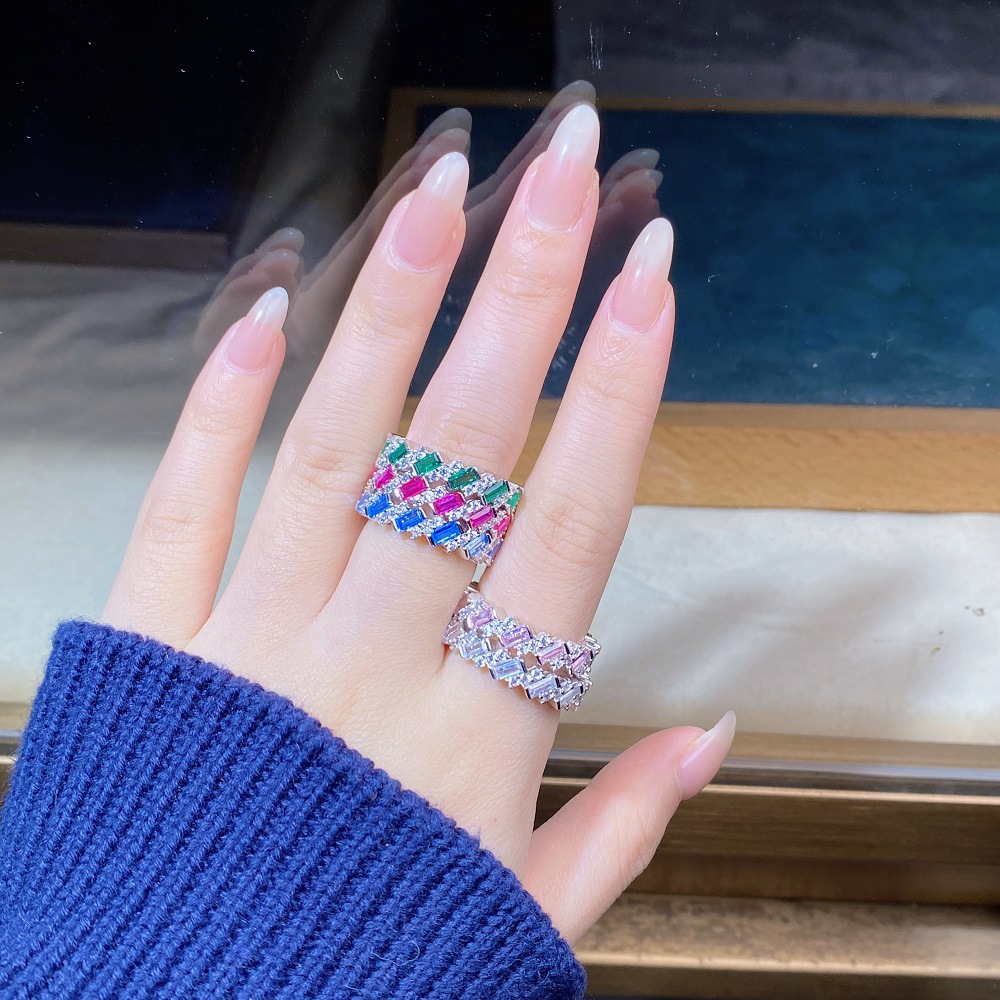 Rectangle Pattern All Seasons Season Women'S Gender 925 Sterling Silver Rhinestones Rectangle Rings