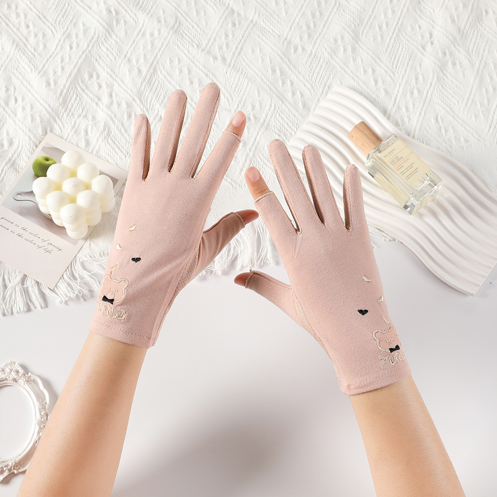 Guantes de protección solar de verano para mujer delgada primavera y otoño ciclismo a prueba de rayos UV transpirable antideslizante expuesto guantes de dos dedos