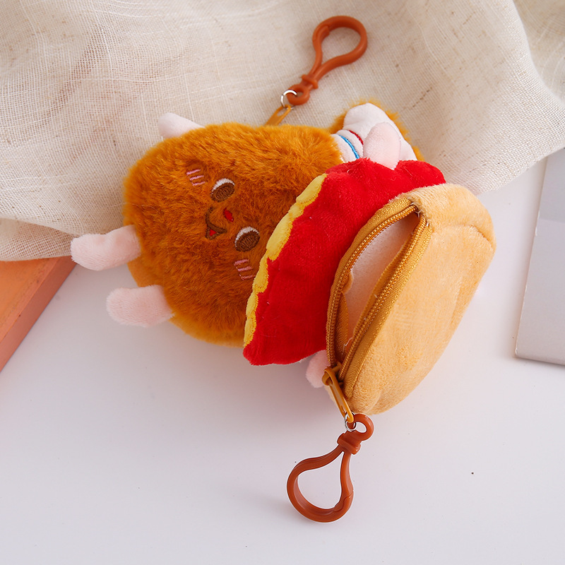 Monedero de hamburguesa de felpa, pequeño libro rojo, el mismo estilo, bolsa de auriculares de juguete Kapibala, muñeca de la serie de dibujos animados, dinero personalizado