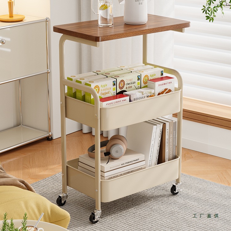 Trolley Bedside Table Movable Side Table Snack Storage Rack Home Floor-Standing Bedside Coffee Table Table Living Room