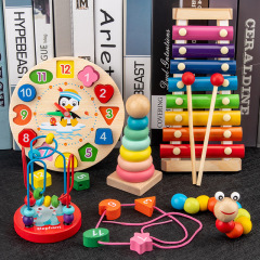 子供の早期教育木製 8 音ハンドノック目覚まし時計小さなビーズレインボータワーセット列幼稚園赤ちゃん知育玩具