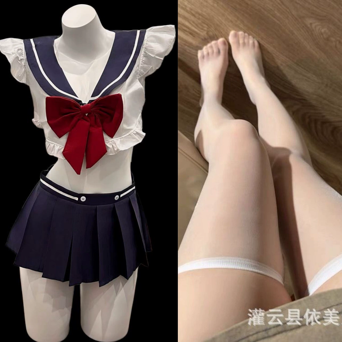 曼欲 Underwear with bow, cute pleated skirt, set