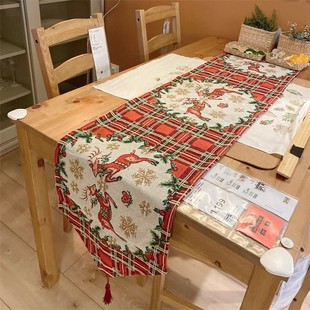 Cross-border Nordic Elk Table Flag Jacquard Festive Long Table Strip Desktop Decorative Table Towel Table Mat Cloth Placemat Cabinet Flag