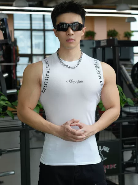 New American-Style Men's Vest for Outdoor Running, Training, Sports, Fitness, Lettered Solid Color Breathable Gym Top