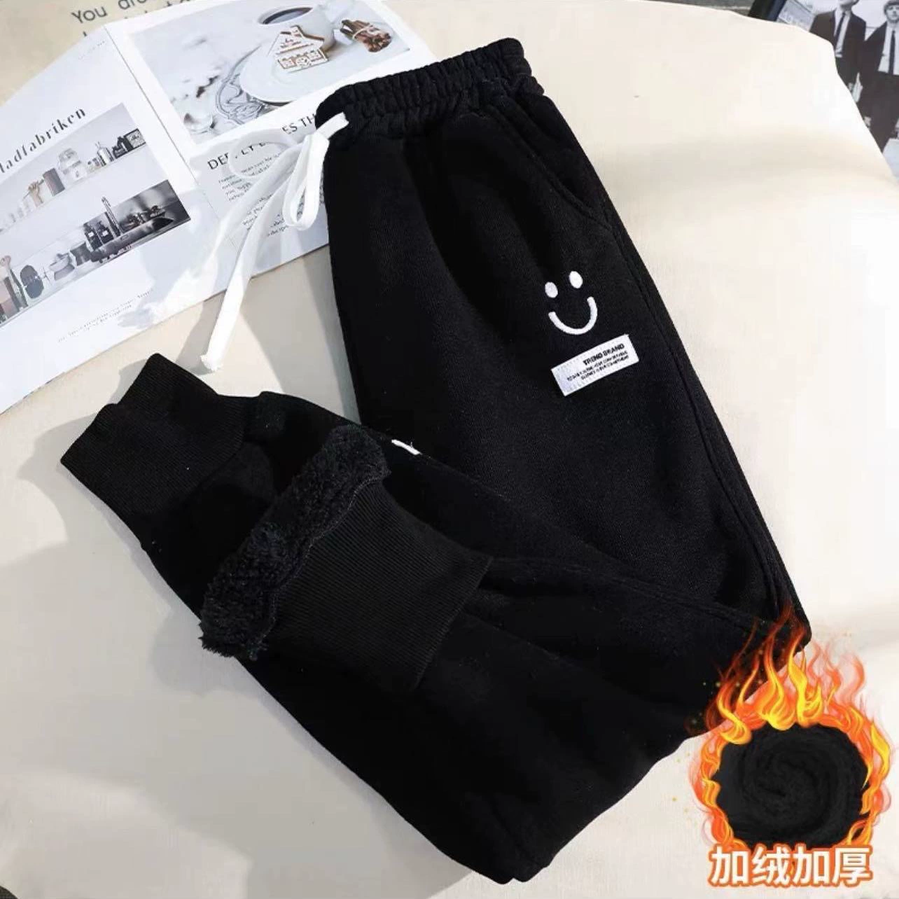 Sports winter velvet keep warm trousers for leisure, 2023 collection, oversize