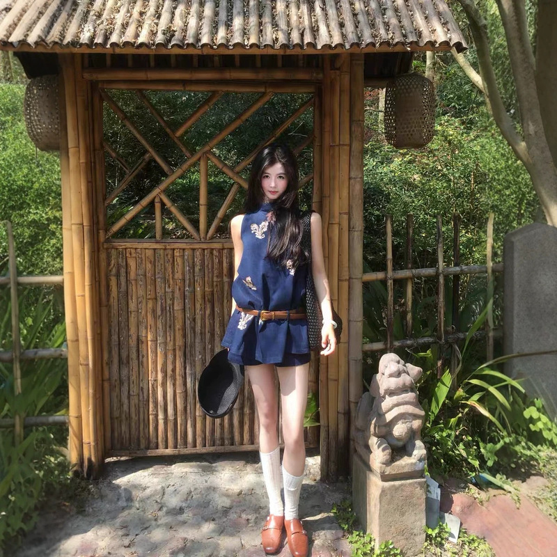 In stock "Holiday Madrid" spring-summer cotton denim halter neck sleeveless dress top set In stock "Holiday Madrid" spring-summer cotton denim halter neck sleeveless dress top set