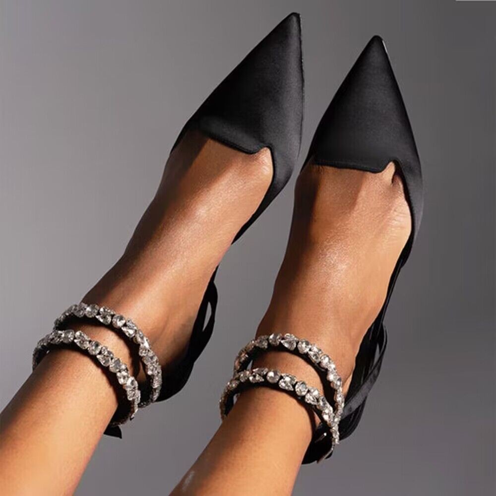 Damen Stiletto Pumps spitze Zehensandalen für Frauen Außenhandel Europa und Amerika flache Unterseite 42 Größe Satin zurück leere Schnalle Damenschuhe_voghion.com