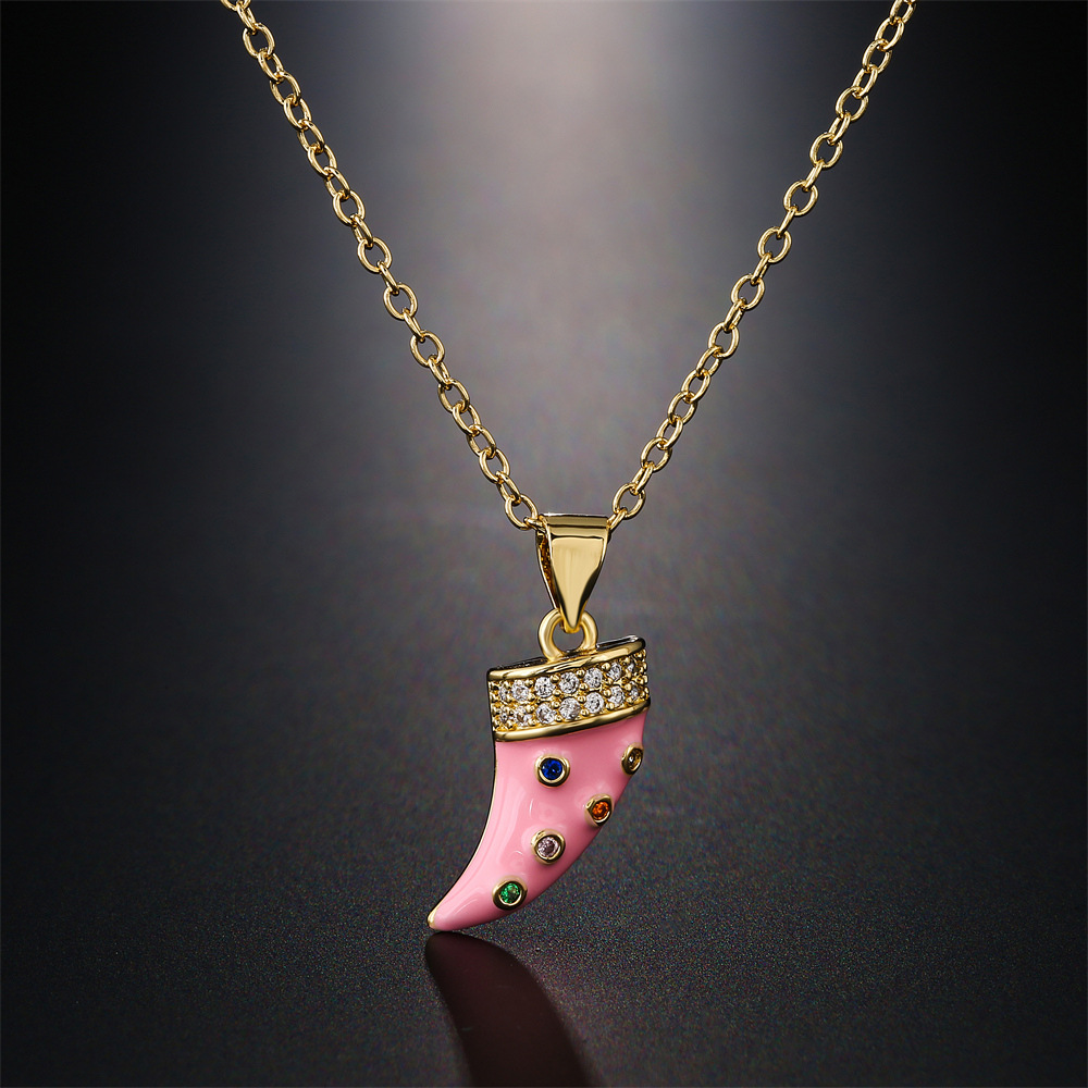 fashion drop oil small horns pendant copper micro-inlaid zircon jewelry golden necklace female