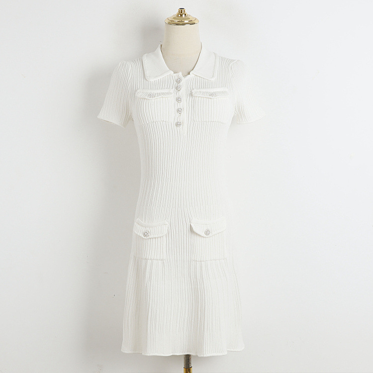 Wholesale 2026 Early Summer New Style Sequin Ribbed Stretch Waist-Cinching Doll Collar Short-Sleeve Dress