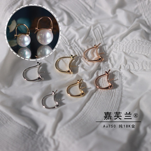 Pure G18K thick gold flower basket ear buckle ear hook Pearl jadeite beeswax earrings empty holder DIY jewelry accessories wholesale