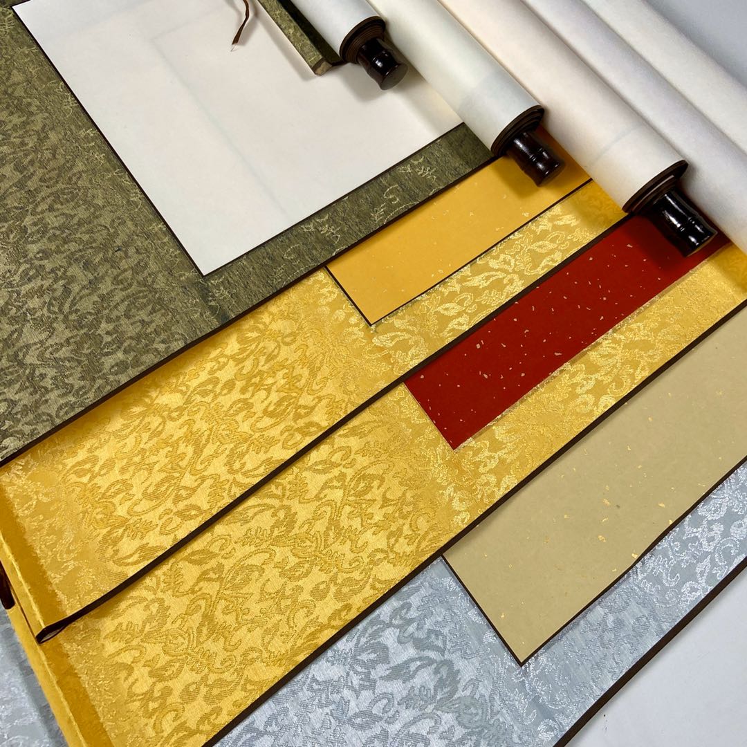 宣纸空白画轴精裱竖轴四尺全绫中堂半生熟宣挂轴书法书画卷轴  