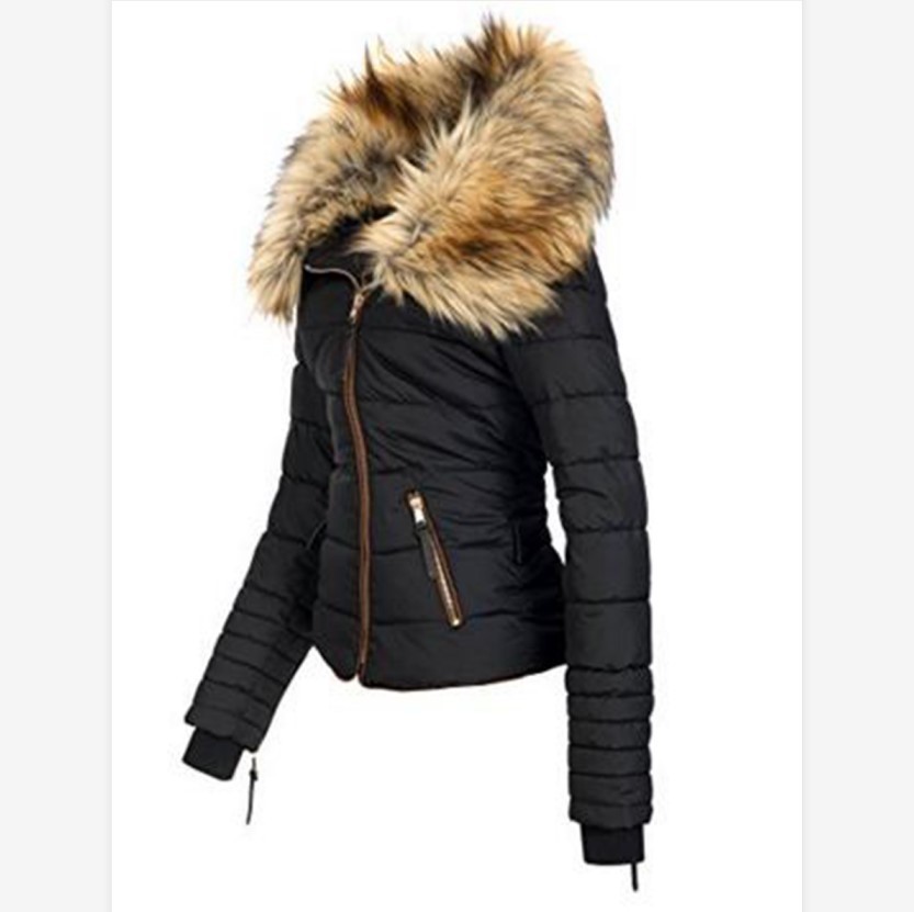 Women's Black Padded Coat With Fur Collar For Winter Warmth_voghion.com