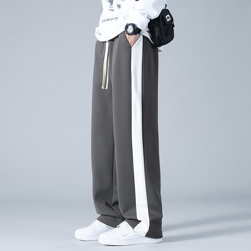 Gray Striped Men's Sweatpants Spring and Autumn 2025 New Youth Straight-Leg Casual Long Pants