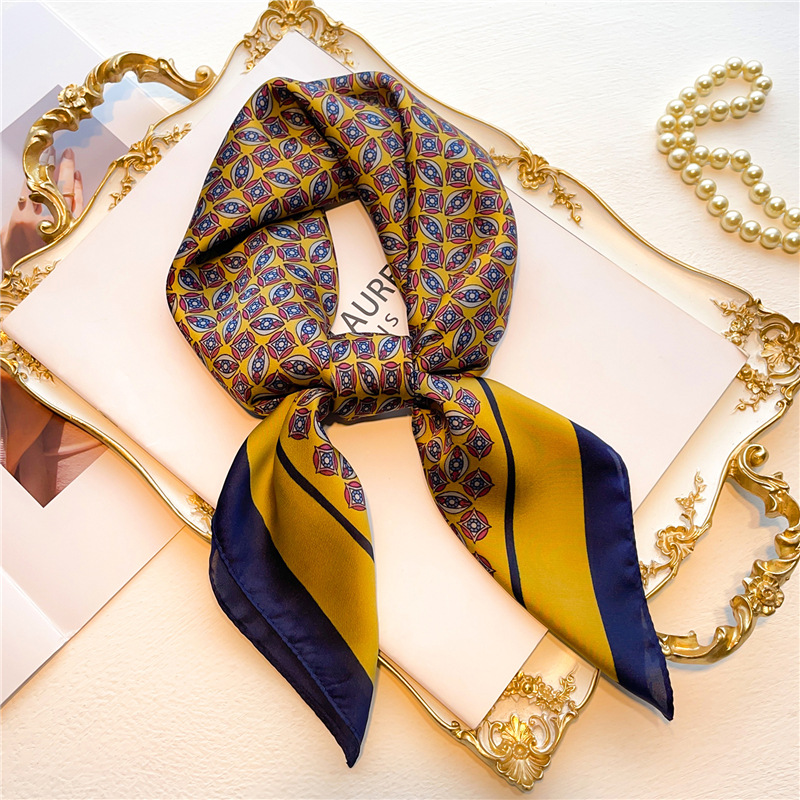 Polyester Material Color Block Pattern Women's Classic Style Color Block Polyester Silk Scarf