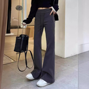2025 Spring New American Retro Gray Slim Micro-Flared Pants Women's Floor-Length Sports Casual Yoga Pants