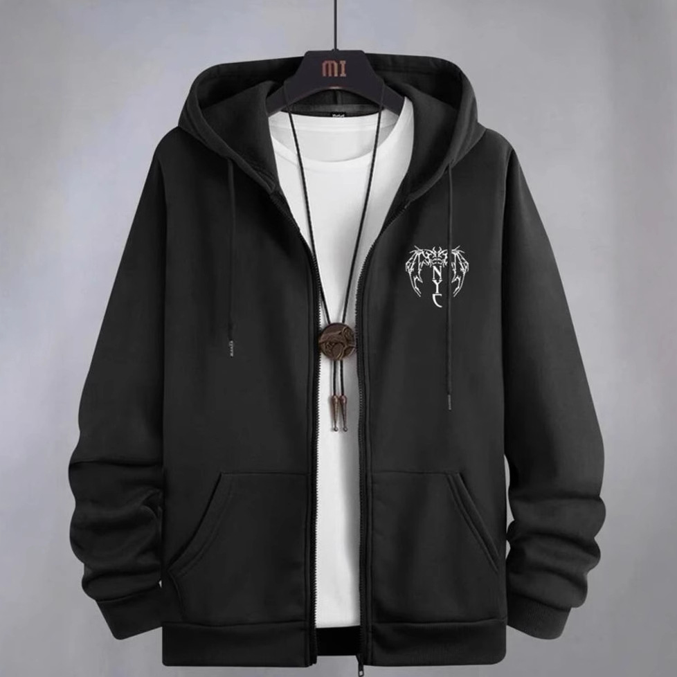 Sudadera con Capucha Holgada/Forrada de Felpa Estilo Pareja Transfronteriza, Moda Urbana, Estampado Hecho a Mano, Bolsillo, Chaqueta Y2K