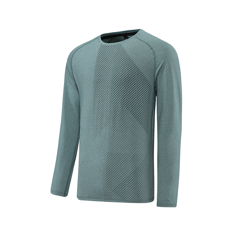 Primavera y otoño de los hombres al aire libre cuello redondo ropa de secado rápido deportes de manga larga casual transpirable suelta camiseta en stock impresión fija registro