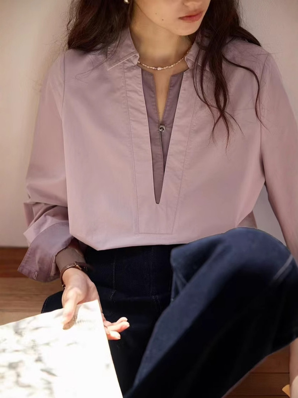 solighte 法式复古假两件衬衫女秋季长袖上衣|undefined