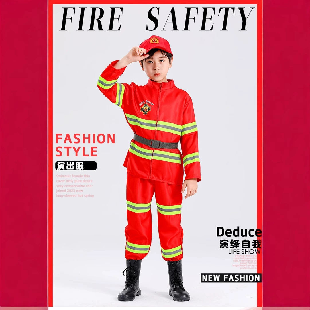 Детский пожарный костюм Хэллоуин Персонаж Профессиональный опыт Огонь Игрушка Детский фитнес-спасательный костюм