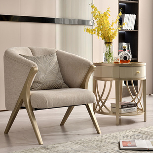 Casual Chair for Home Living Room with Soft Backrest, Solid Wood with Round Coffee Table, Italian Single Chair, Simple Small Apartment Lazy Chair