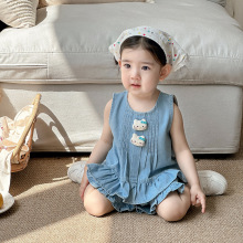 韩系女宝宝套装夏季衣服2025新款女小童可爱婴幼儿牛仔背心两件套