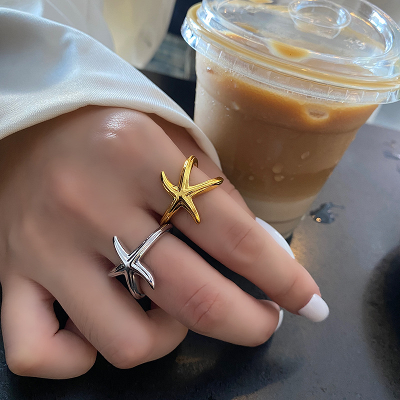 Fashion Starfish Geometric Solid Color Niche Index Finger Seaside Simple Ring display picture 2