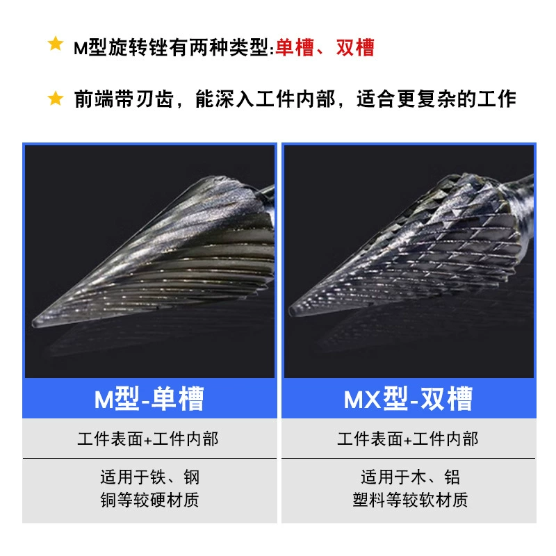 Alloy rotary file metal grinding head knife tungsten steel reaming milling cutter rotary file double groove set knife wood carving M type