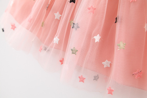 Korean-style denim skirt for girls, summer children's ruffled mesh dress—stylish, trendy princess-style skirt available for direct shipping.