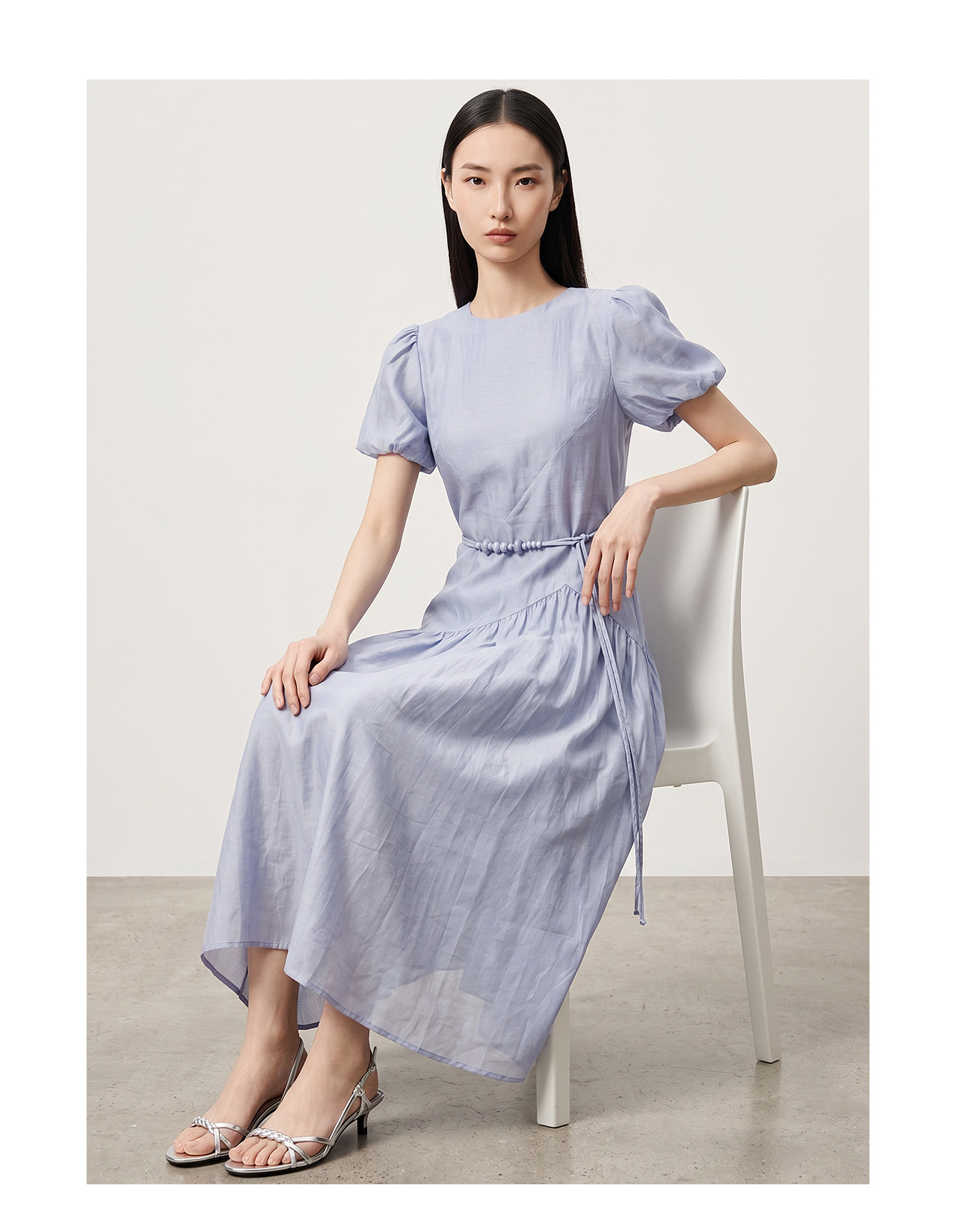 Đầm maxi nữ tay bồng thắt eo phong cách lãng mạn — màu hồng chi tiết 12