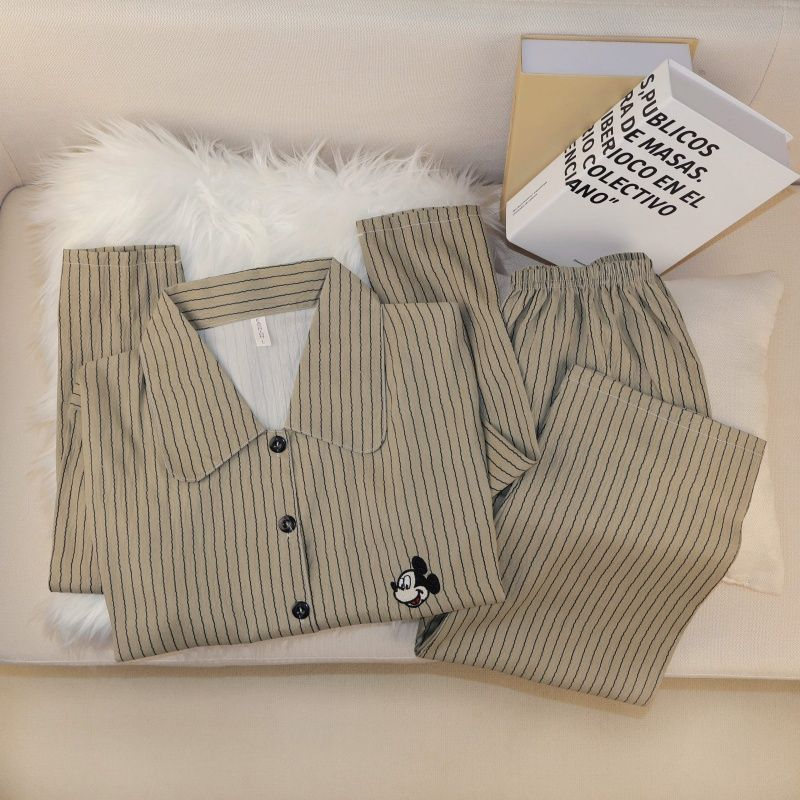 Transfronterizo al por mayor lindos rayas amarillas osos impresión pijamas de primavera y otoño nuevos pantalones de mangas largas set de ropa para el hogar