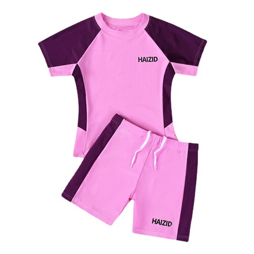 Factory direct sales children's swimsuit small, medium and large children split swimsuit girls summer fashion color matching sports swimming two-piece set