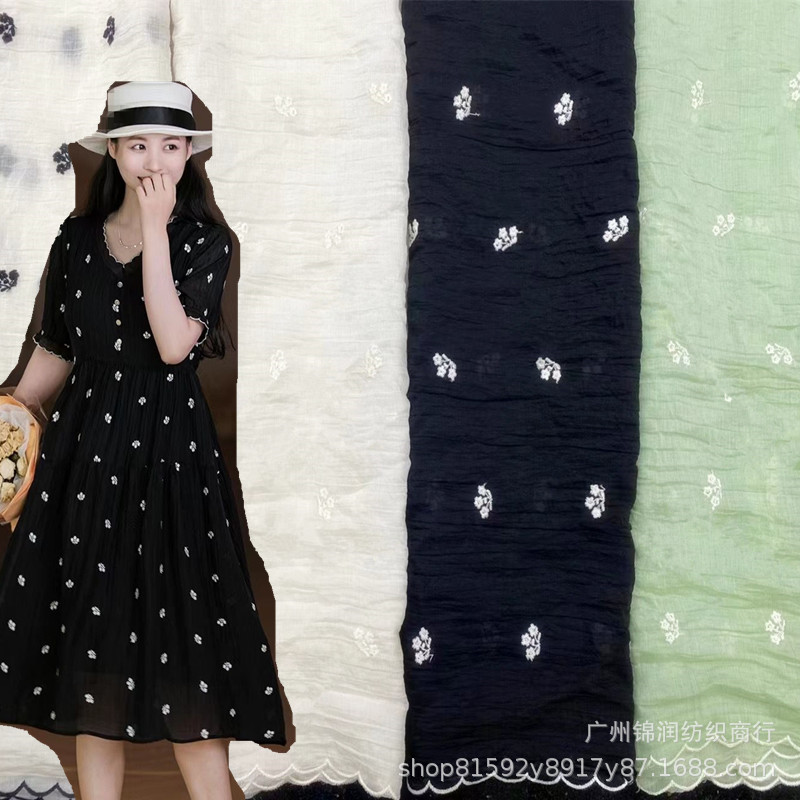 上新雪纺韩国皱绣花布多色激光面料多色绣花春夏时装面料印花布