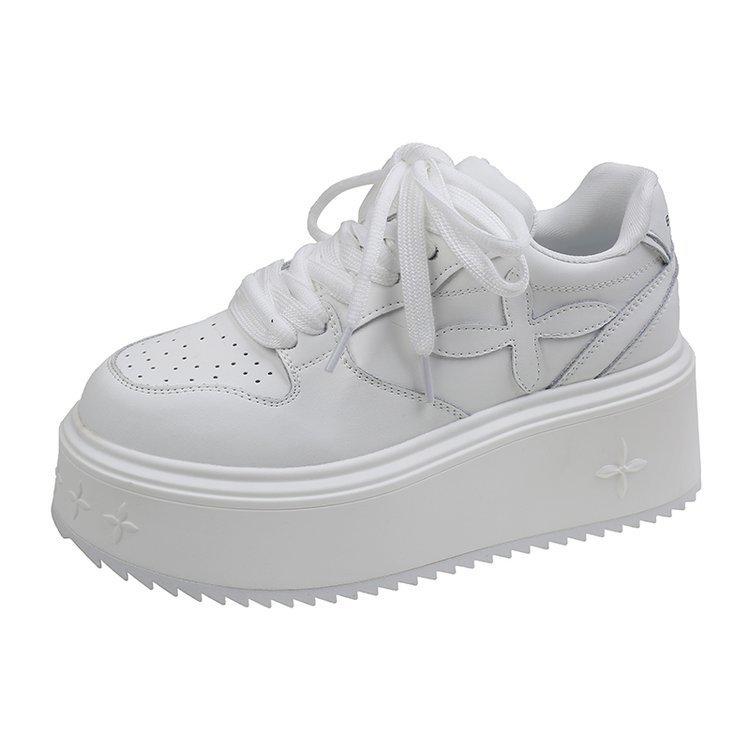 Zhao LuSi con el mismo aumento de altura de zapatos blancos universales para mujeres de alto valor facial estilo de campus de cuatro hojas de cordón de grasa zapatos casuales de suela gruesa