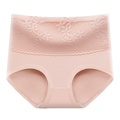 Stylish lace edge high-waist women's breathable combed pure cotton tummy control and buttock lifting triangle underwear wholesale