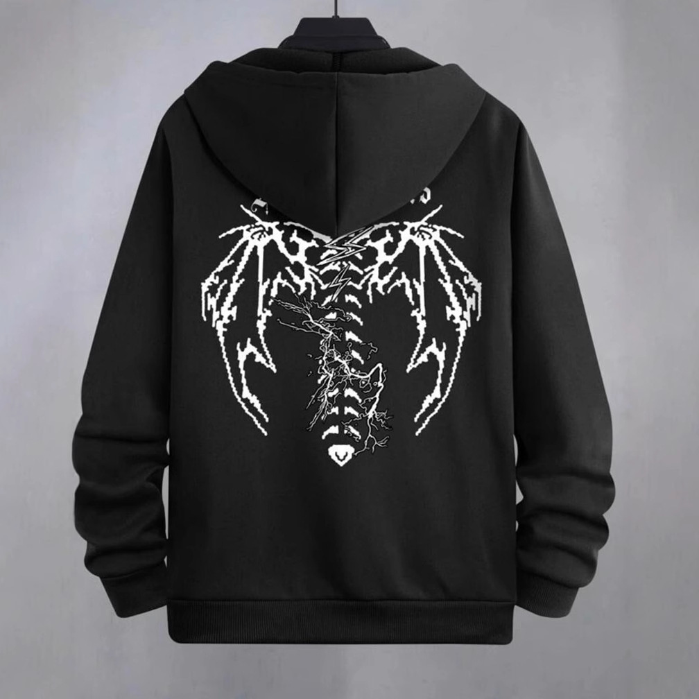Sudadera con Capucha Holgada/Forrada de Felpa Estilo Pareja Transfronteriza, Moda Urbana, Estampado Hecho a Mano, Bolsillo, Chaqueta Y2K