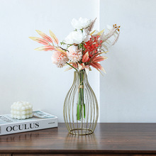 北欧灯笼水培玻璃花瓶摆设餐桌摆花铁艺家居客厅花束绢花装饰品