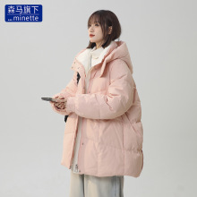 森马旗下minette冬装新款连帽羽绒服女加厚保暖中长款宽松外套潮