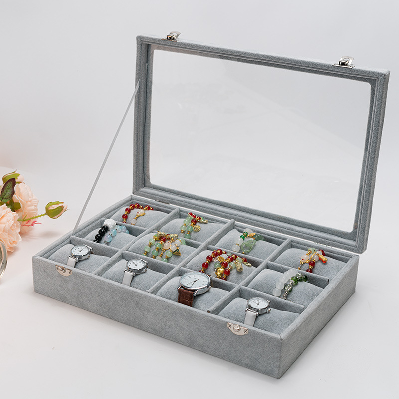 Ice Velvet 12-Bit Window Watch Bracelet Storage Jewelry Box Counter Display Cultural Toy Bracelet Men's and Women's Watch Storage