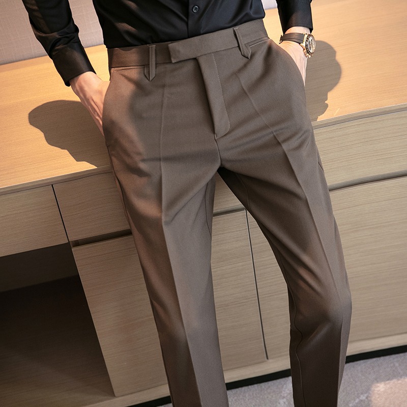 British Yuppie Men's Suit Pants Men's brown High-end Sense Yuppie Handsome Dress Business Suit Pants Summer Small Feet Dipper Pants